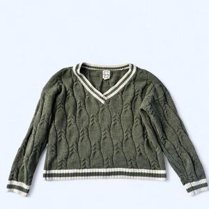 Hippie Rose Olive V-Neck Cable Sweater